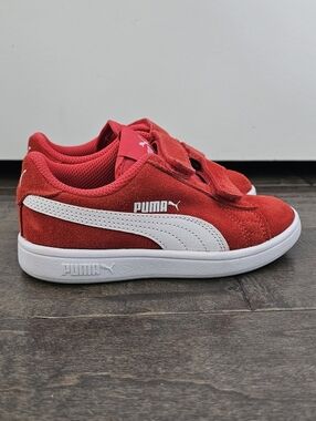 Puma Smash v2 SD V Childrens Red Suede Sneakers with White Formstrip Size 11C